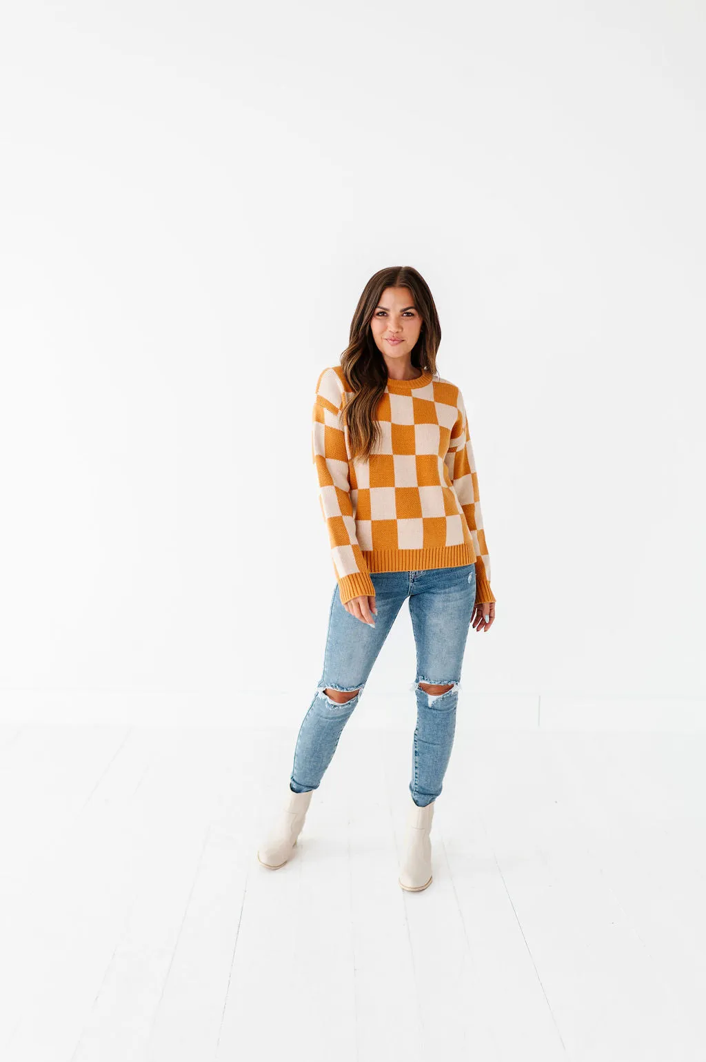 Sawyer Checkered Sweater in Pumpkin Spice