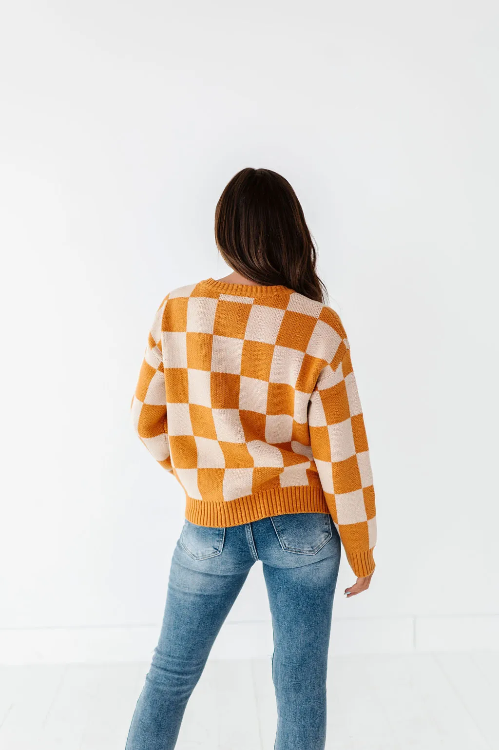 Sawyer Checkered Sweater in Pumpkin Spice