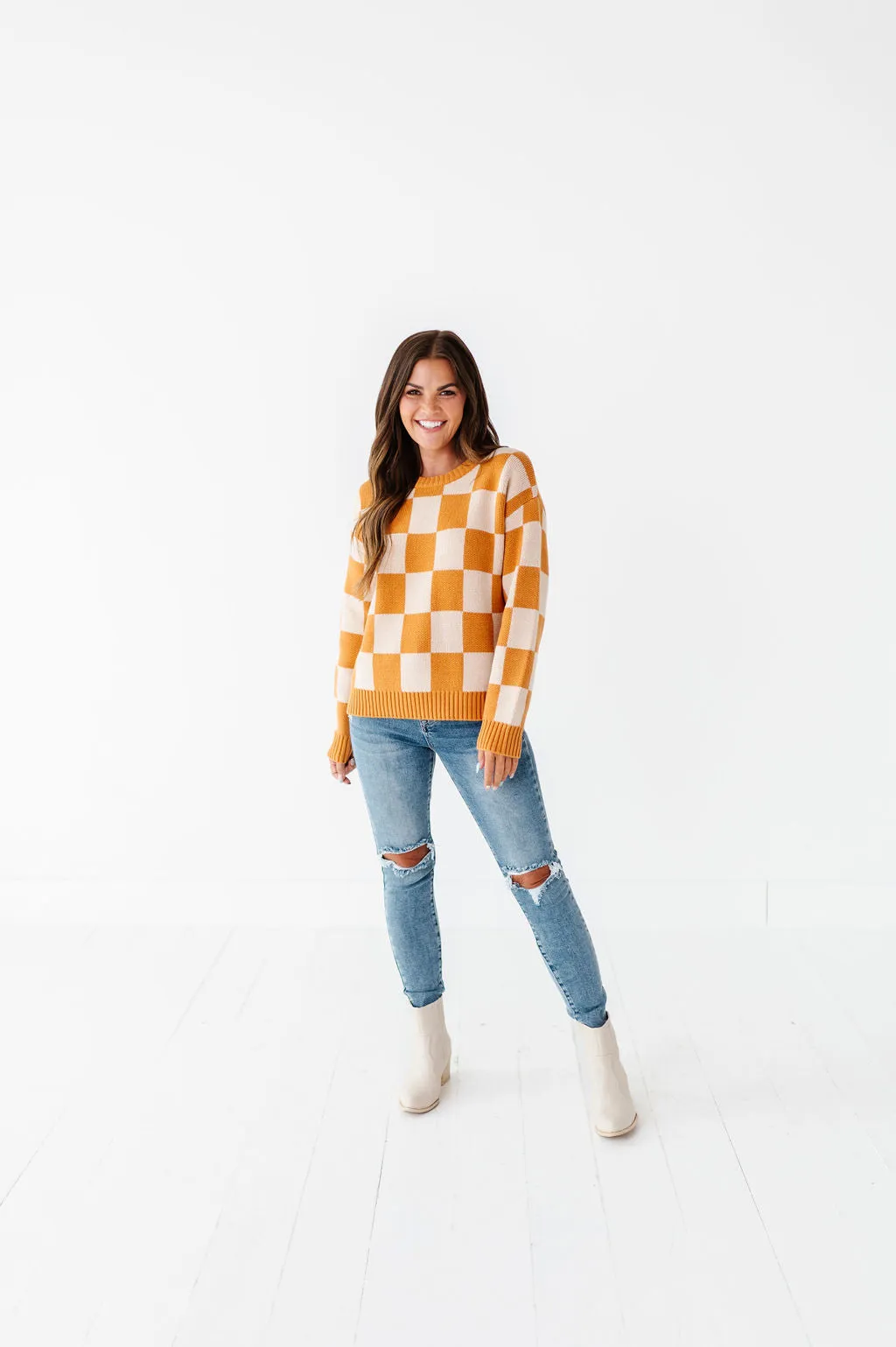 Sawyer Checkered Sweater in Pumpkin Spice