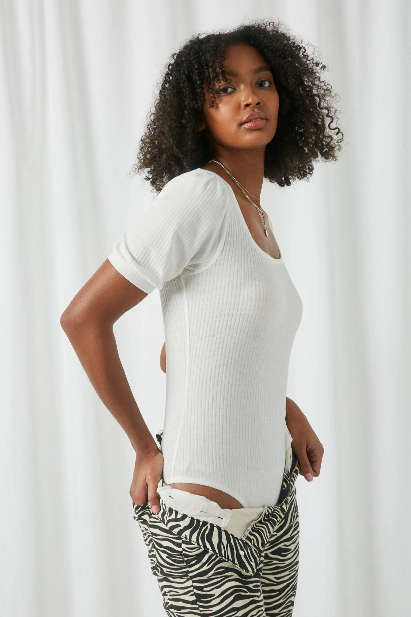 Square Neck Ribbed Knit Bodysuit