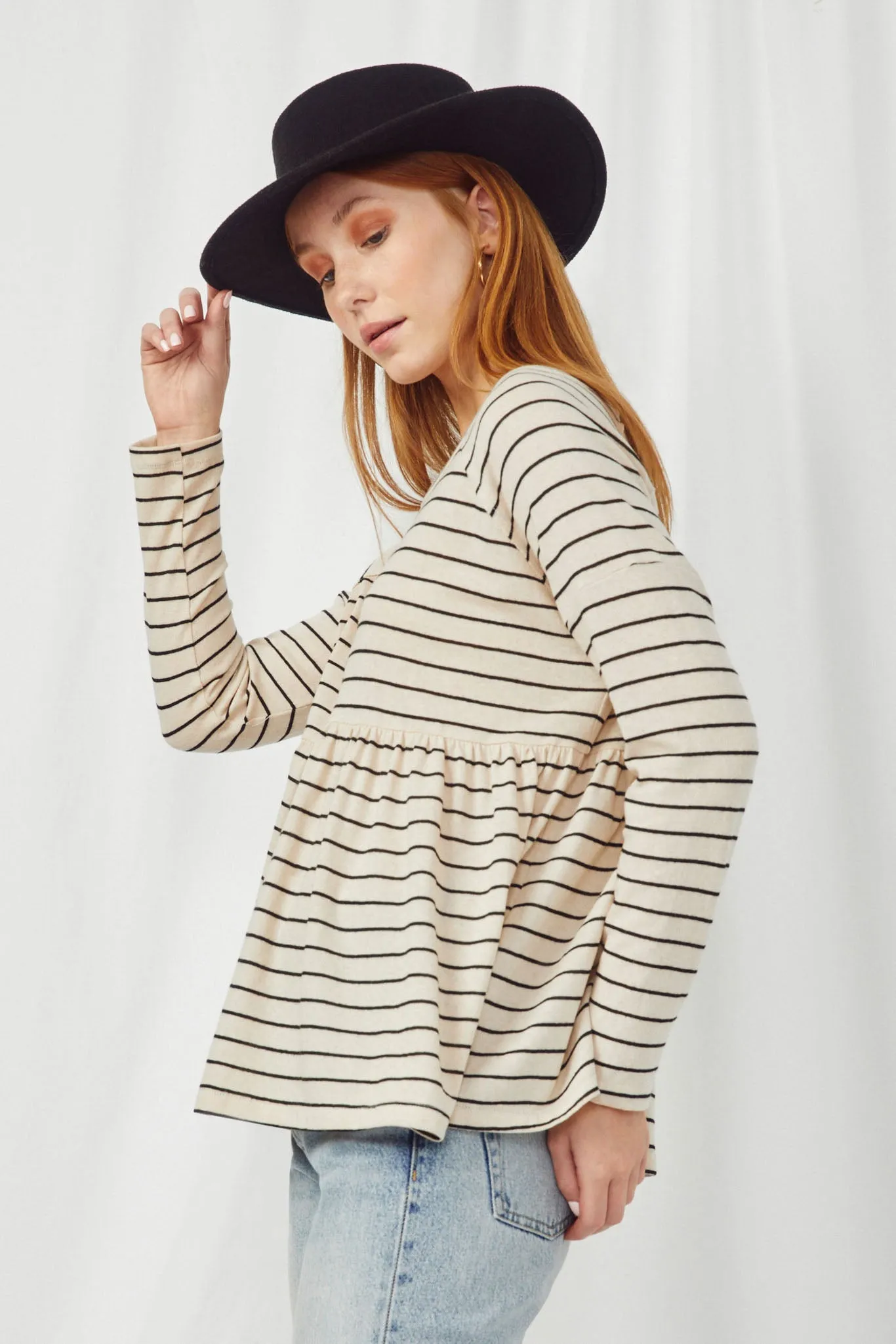 Striped Babydoll Raglan Knit Top