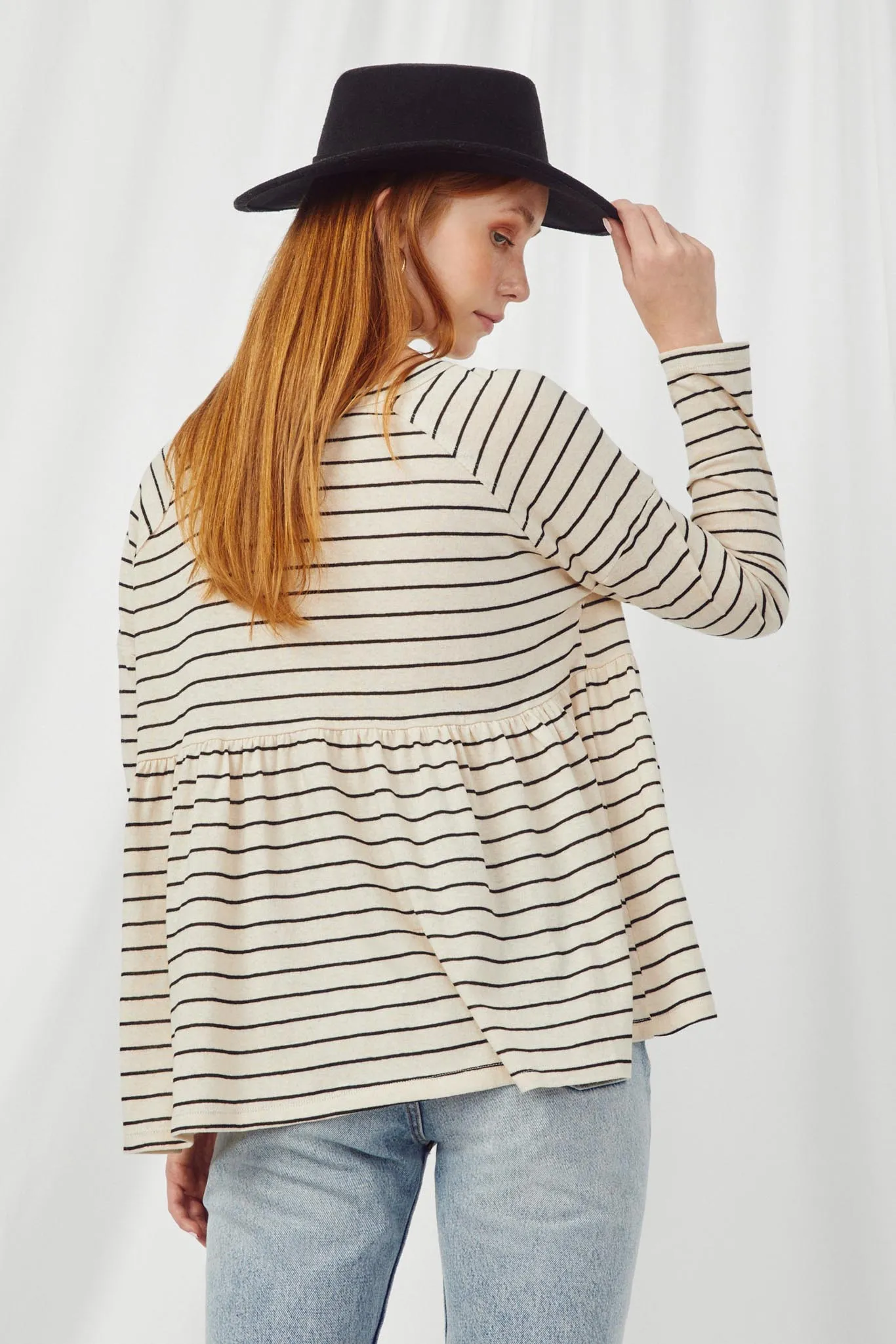 Striped Babydoll Raglan Knit Top