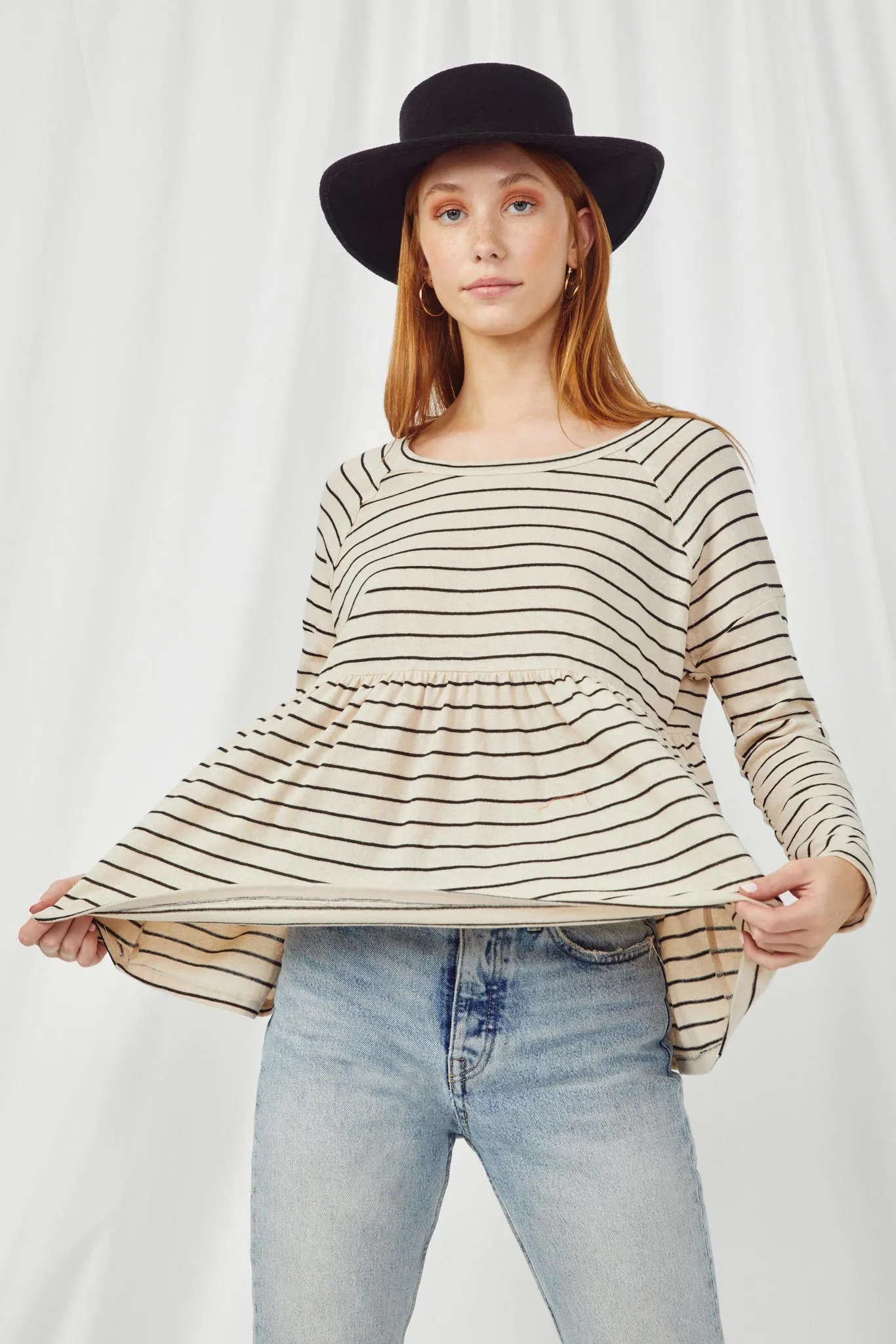 Striped Babydoll Raglan Knit Top