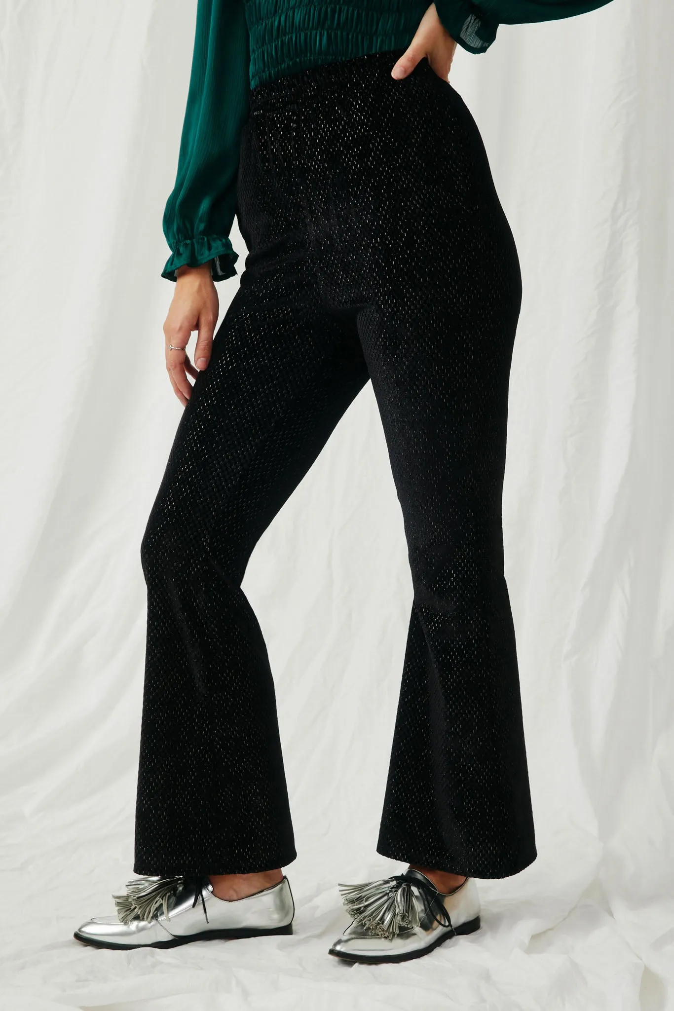 Textured Velvet Lurex Wide Leg Pants