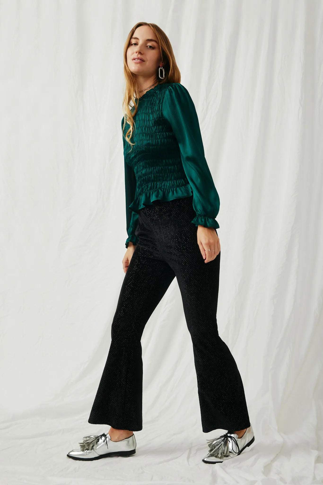 Textured Velvet Lurex Wide Leg Pants