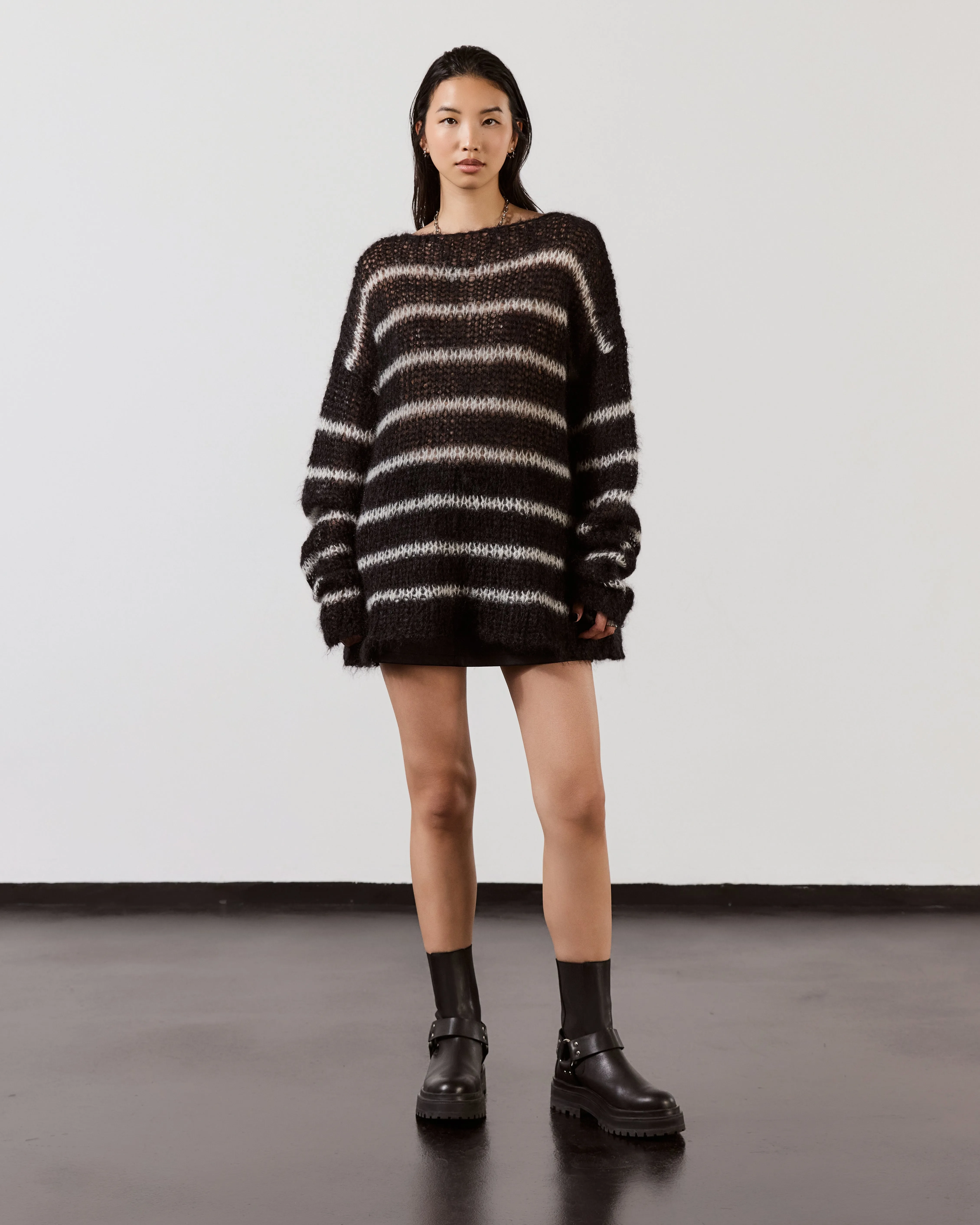 The Black Striped Mohair Knitted Sweater