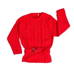 Vintage 60's Red Cable Knit Belted Toddler Jumper British Made 3-4Y