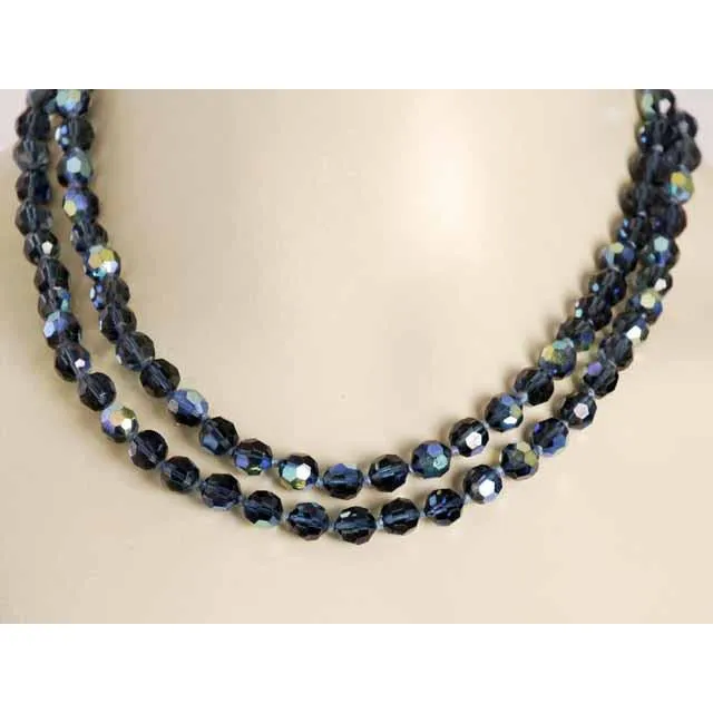 Vintage Aurora Borealis Blue Crystal Necklace 1950S