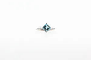 White Gold Princess Cut London Blue Topaz and Diamond Ring