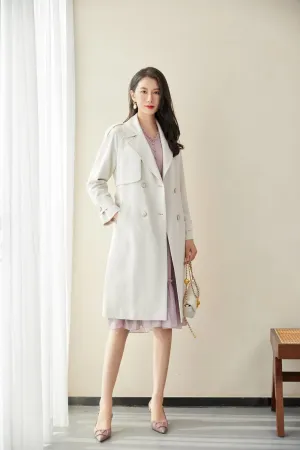 White Long Double Breasted Trench Coat